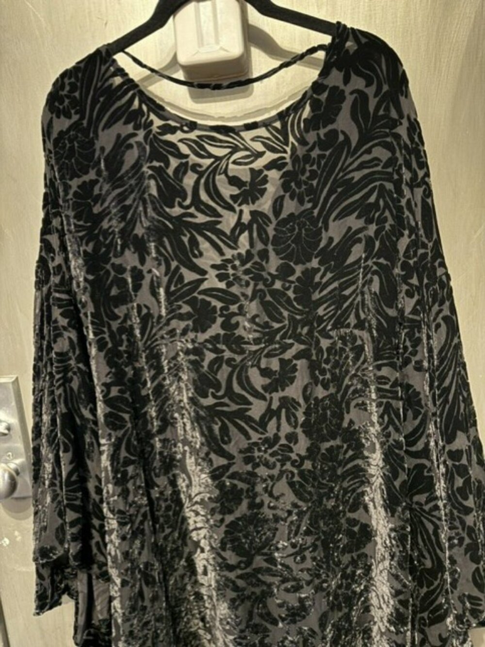 Free People black Velvet Burnout Cocktails & Couture Bell Sleeve Mini Dress - Picture 12 of 16
